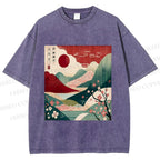 Unisex Japanese Art Printed Washed Tee