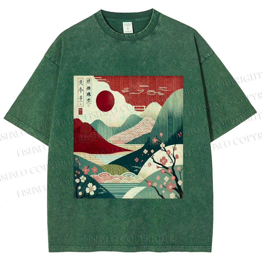 Unisex Japanese Art Printed Washed Tee