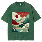 Unisex Japanese Art Printed Washed Tee