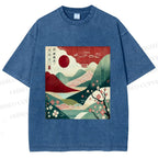 Unisex Japanese Art Printed Washed Tee