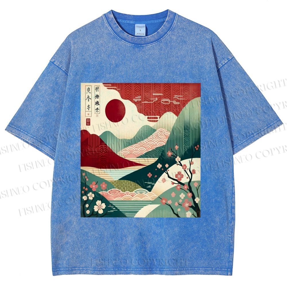 Unisex Japanese Art Printed Washed Tee