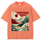 Unisex Japanese Art Printed Washed Tee