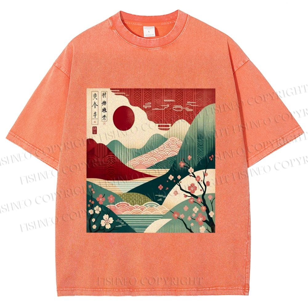 Unisex Japanese Art Printed Washed Tee