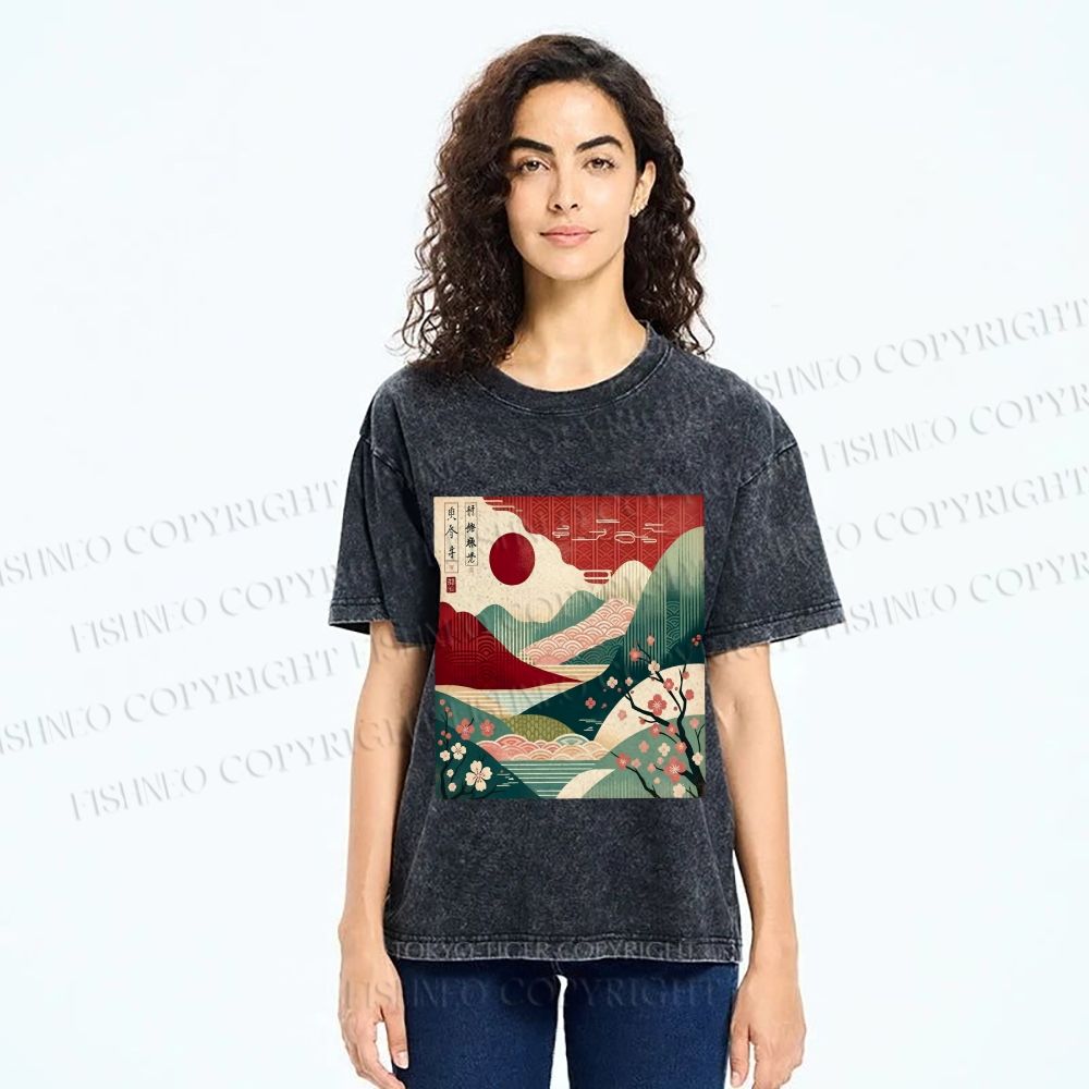 Unisex Japanese Art Printed Washed Tee