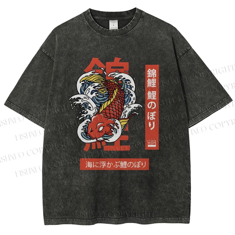 Unisex Japanese Koi Printed Washed Tee
