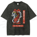 Unisex Japanese Koi Printed Washed Tee