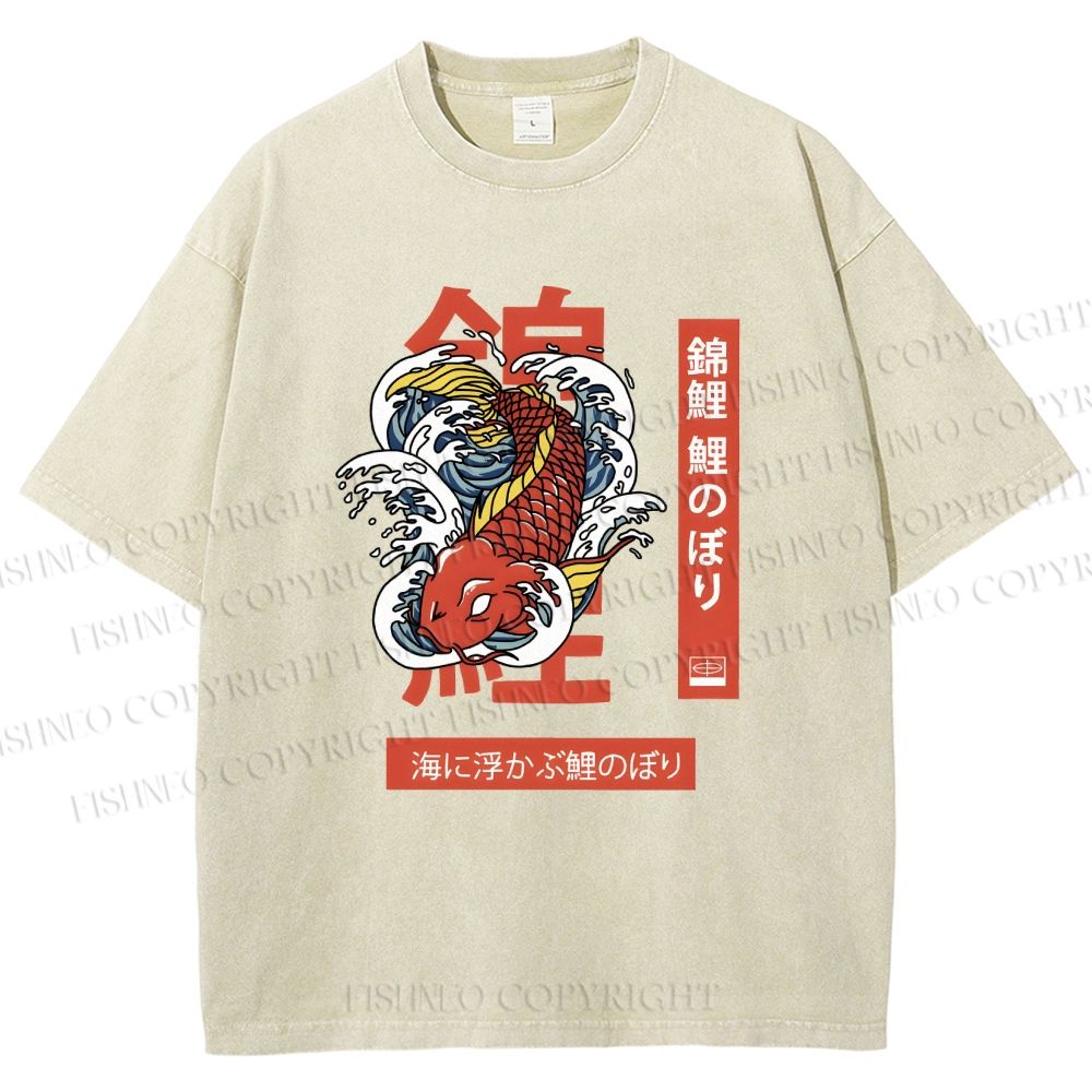 Unisex Japanese Koi Printed Washed Tee