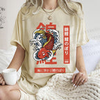 Unisex Japanese Koi Printed Washed Tee
