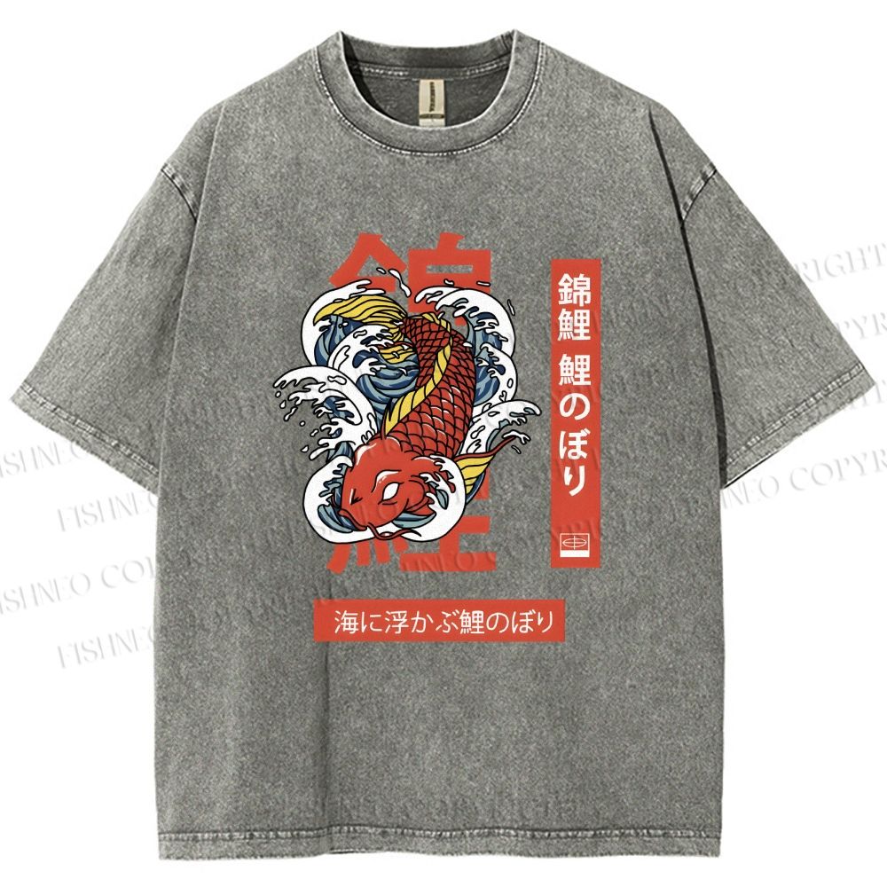Unisex Japanese Koi Printed Washed Tee