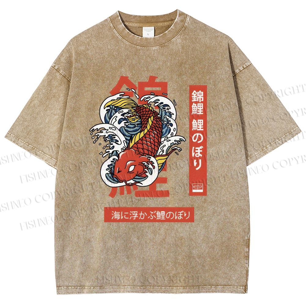 Unisex Japanese Koi Printed Washed Tee
