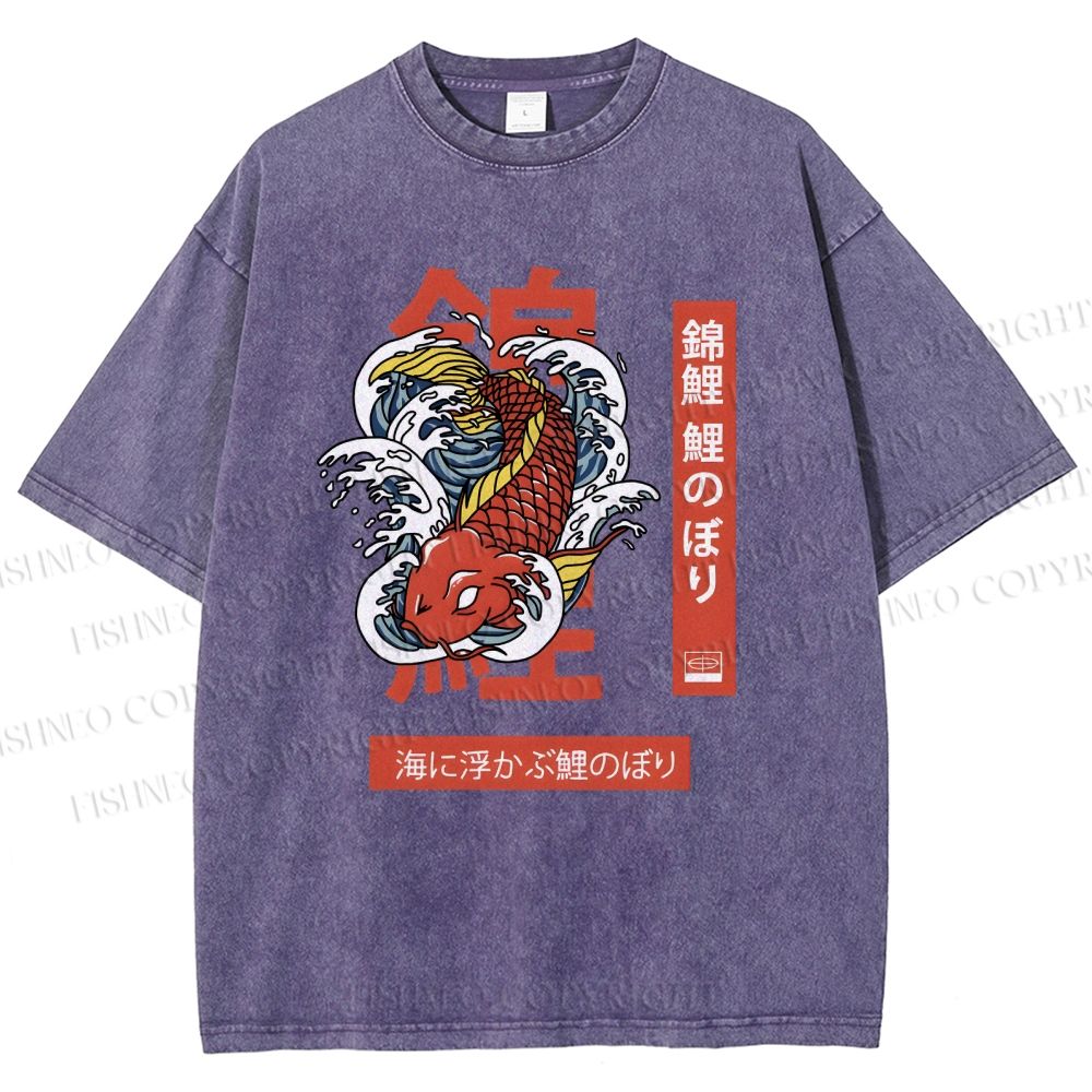 Unisex Japanese Koi Printed Washed Tee
