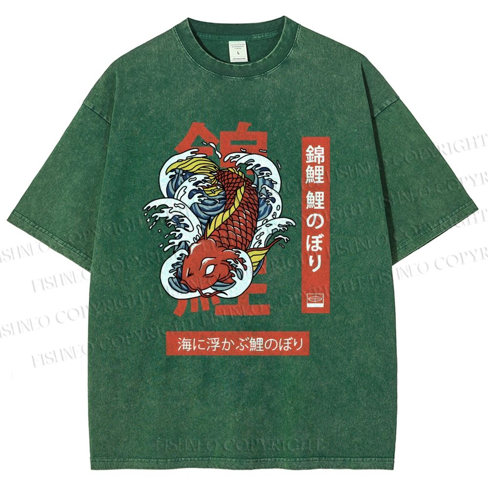 Unisex Japanese Koi Printed Washed Tee