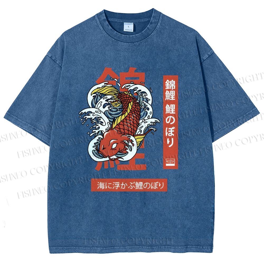 Unisex Japanese Koi Printed Washed Tee