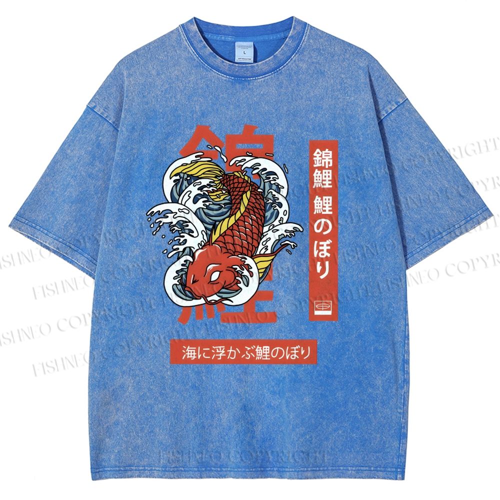 Unisex Japanese Koi Printed Washed Tee