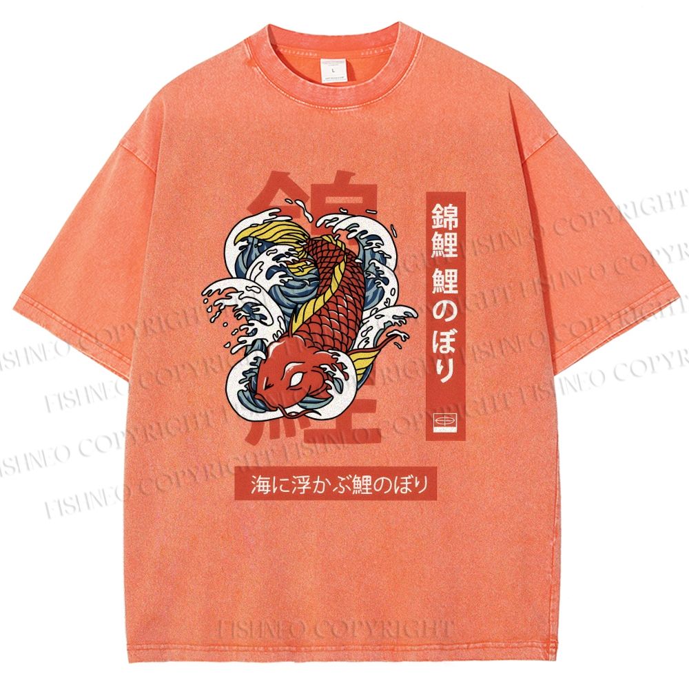 Unisex Japanese Koi Printed Washed Tee