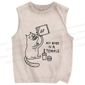 Unisex Cat Body Is Temple Printed Washed Tank Top