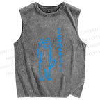 Unisex Japanese Cat Getting Work Printed Washed Tank Top