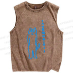 Unisex Japanese Cat Getting Work Printed Washed Tank Top