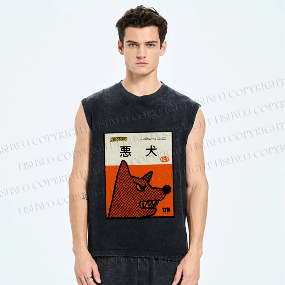 Unisex Bad Dog Printed Washed Tank Top