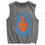 Unisex Vintage Fish Printed Washed Tank Top