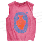 Unisex Vintage Fish Printed Washed Tank Top