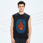 Unisex Vintage Fish Printed Washed Tank Top