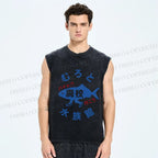 Unisex Japanese Fish Aquarium Printed Washed Tank Top