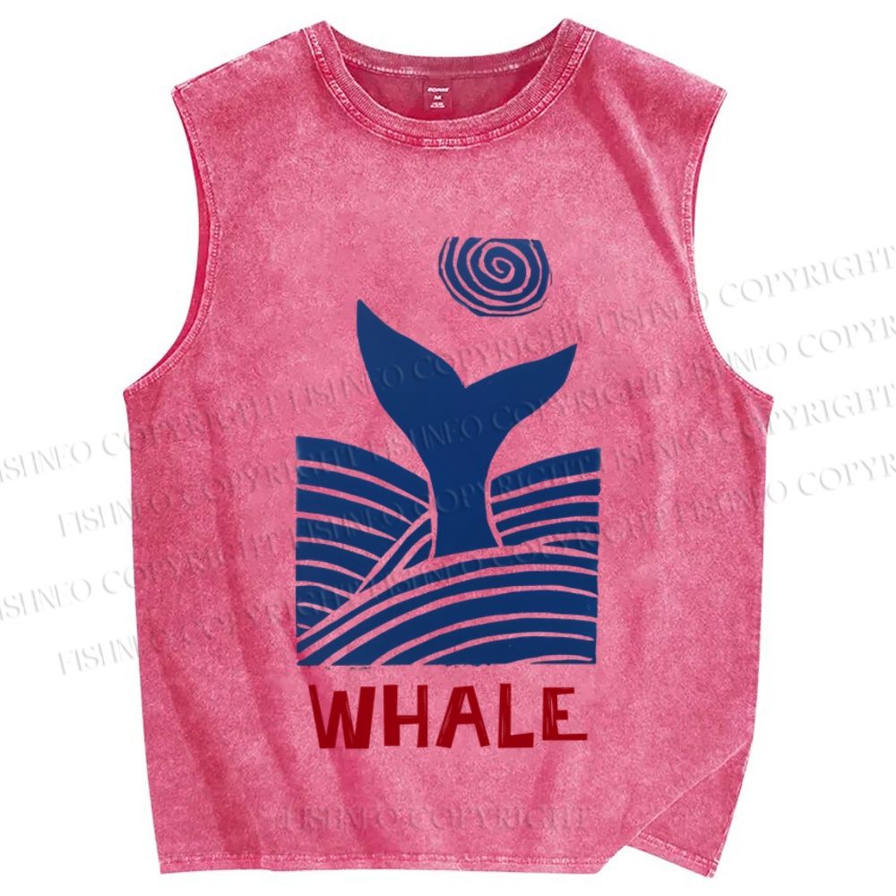 Unisex Vintage Wave Whale Printed Washed Tank Top