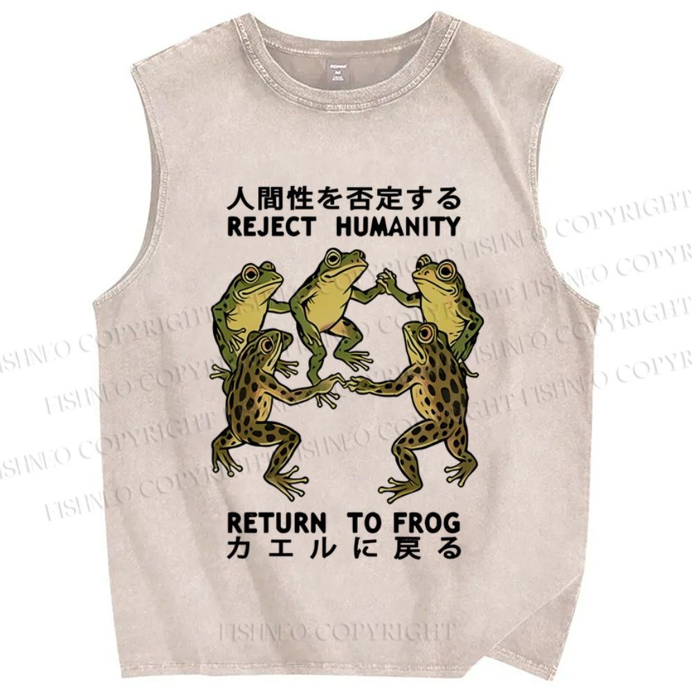 Unisex Back To Frog Funny Printed Washed Tank Top