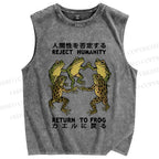 Unisex Back To Frog Funny Printed Washed Tank Top