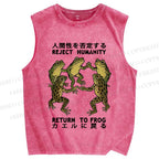 Unisex Back To Frog Funny Printed Washed Tank Top