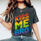 Unisex Pride Kiss Me Bro Printed Washed Tee
