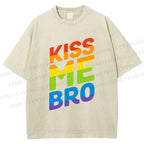 Unisex Pride Kiss Me Bro Printed Washed Tee