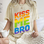 Unisex Pride Kiss Me Bro Printed Washed Tee