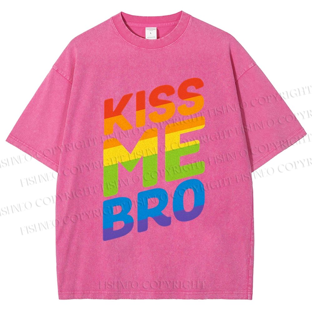 Unisex Pride Kiss Me Bro Printed Washed Tee