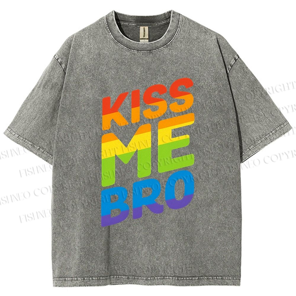 Unisex Pride Kiss Me Bro Printed Washed Tee