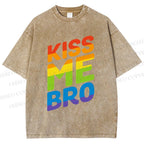 Unisex Pride Kiss Me Bro Printed Washed Tee