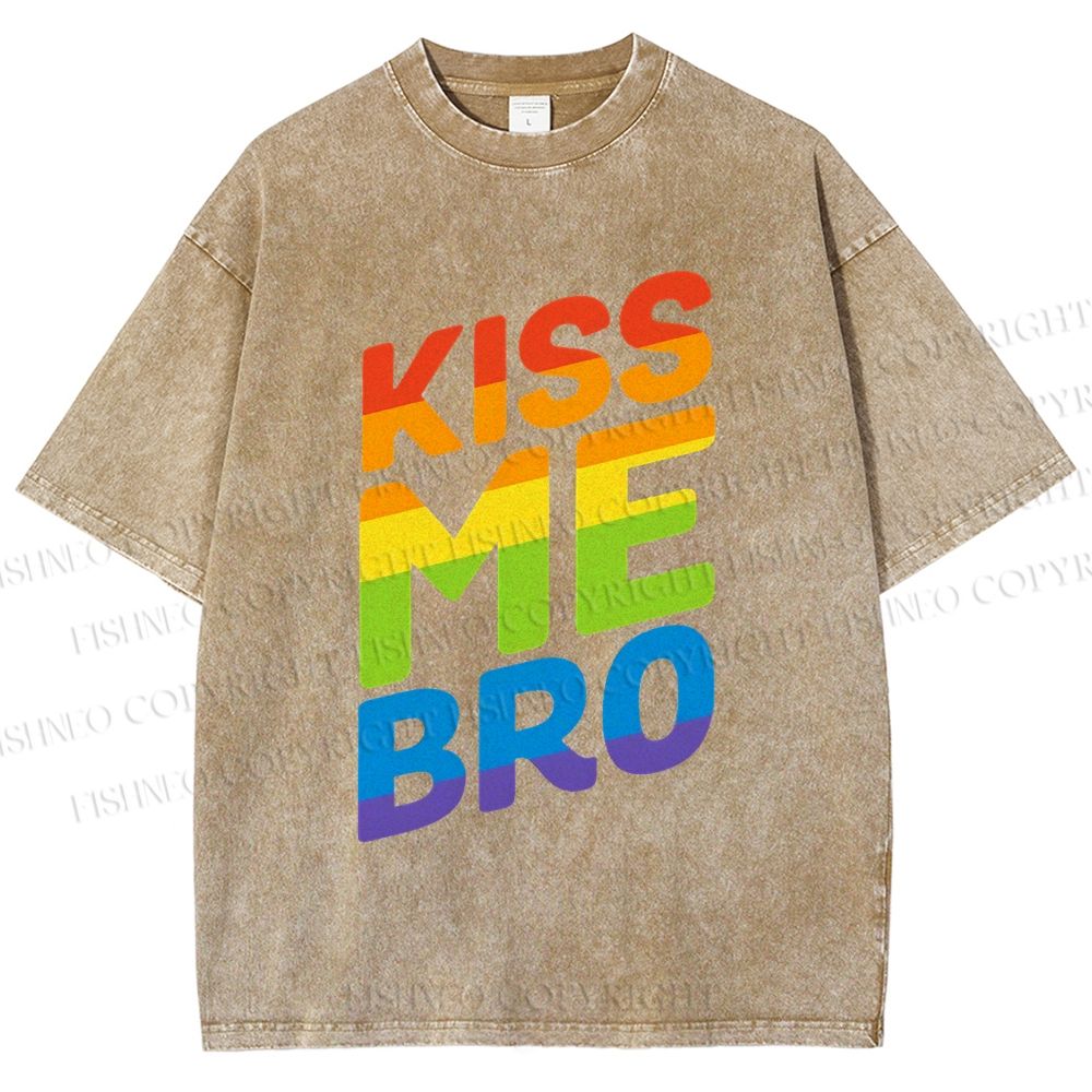 Unisex Pride Kiss Me Bro Printed Washed Tee