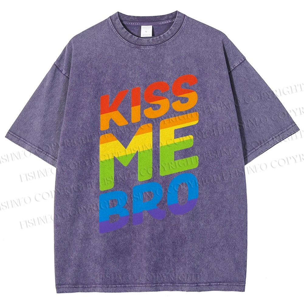 Unisex Pride Kiss Me Bro Printed Washed Tee