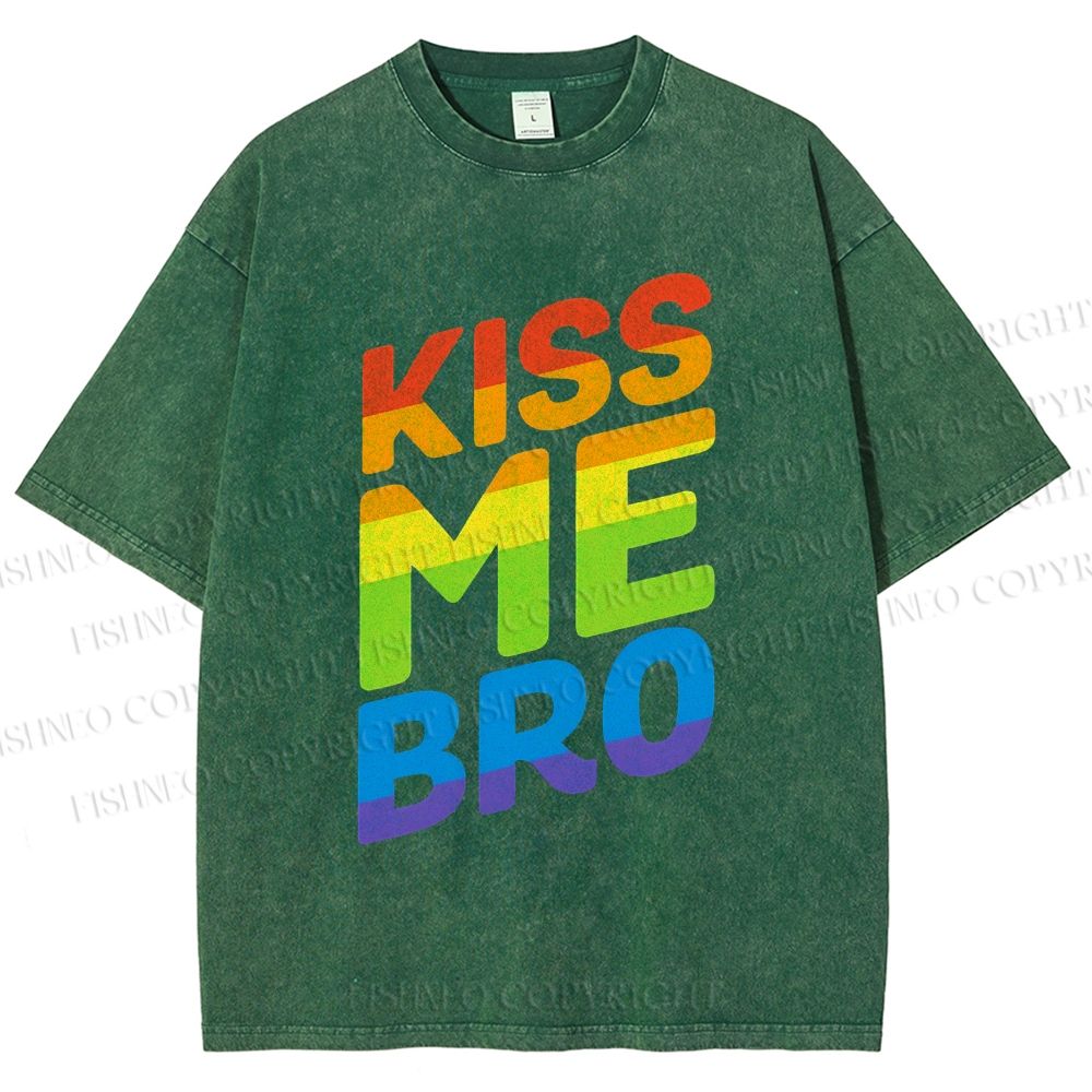 Unisex Pride Kiss Me Bro Printed Washed Tee