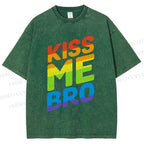 Unisex Pride Kiss Me Bro Printed Washed Tee
