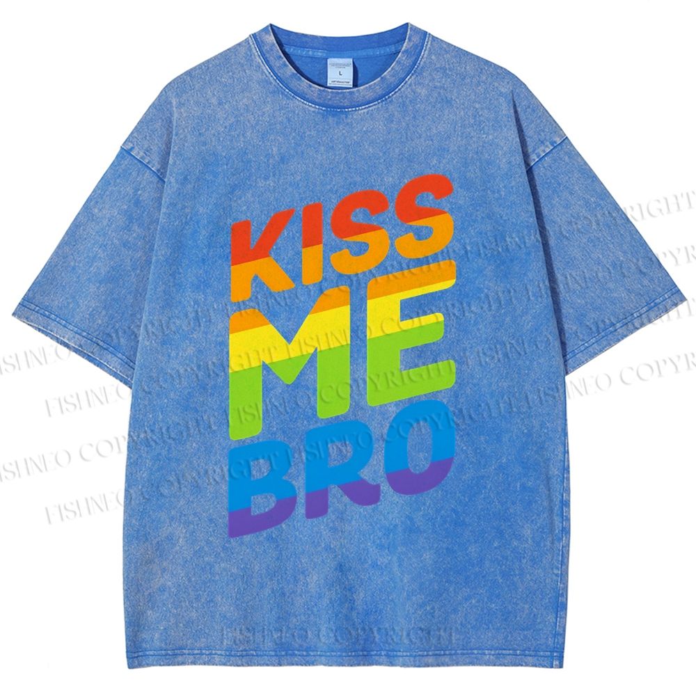 Unisex Pride Kiss Me Bro Printed Washed Tee