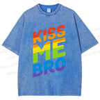Unisex Pride Kiss Me Bro Printed Washed Tee