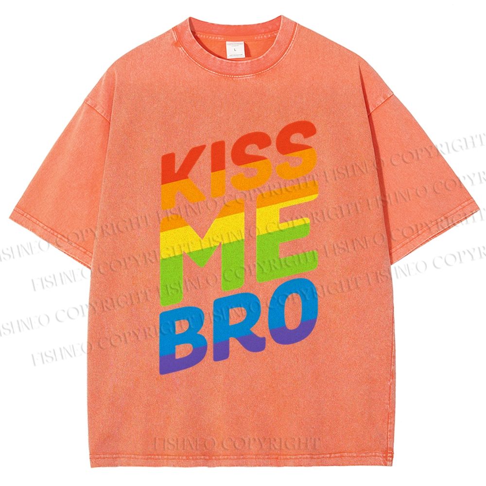 Unisex Pride Kiss Me Bro Printed Washed Tee