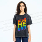 Unisex Pride Kiss Me Bro Printed Washed Tee
