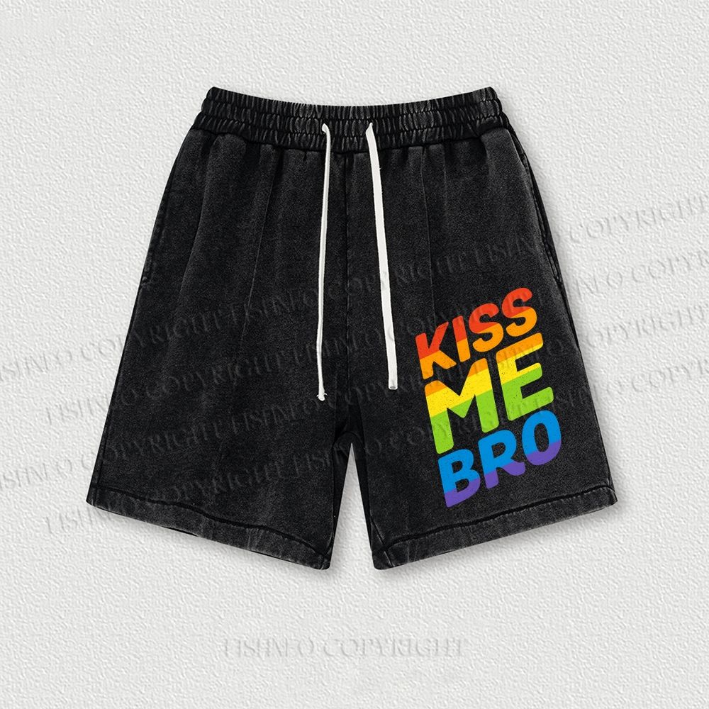 Pride Kiss Me Bro Washed Vintage Shorts