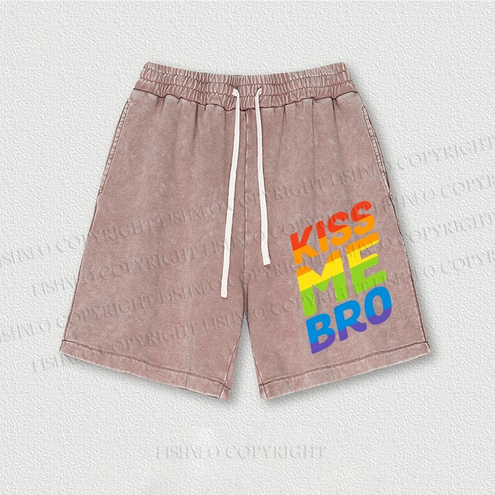 Pride Kiss Me Bro Washed Vintage Shorts