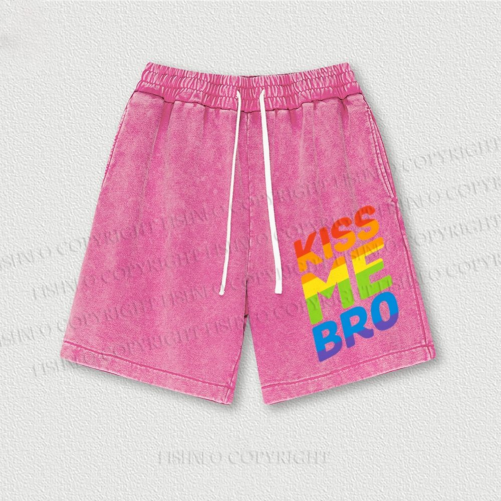 Pride Kiss Me Bro Washed Vintage Shorts