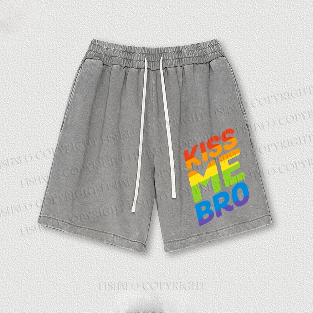 Pride Kiss Me Bro Washed Vintage Shorts