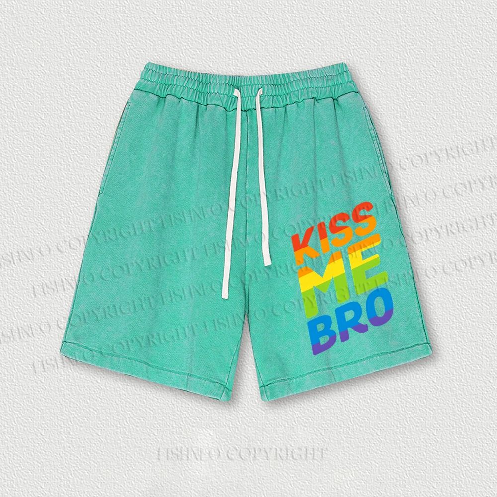 Pride Kiss Me Bro Washed Vintage Shorts